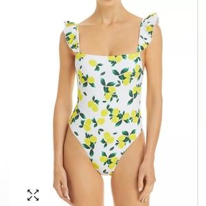 AQUA Swim Ruffled Lemon Print One Piece Swimsuit size M NEW